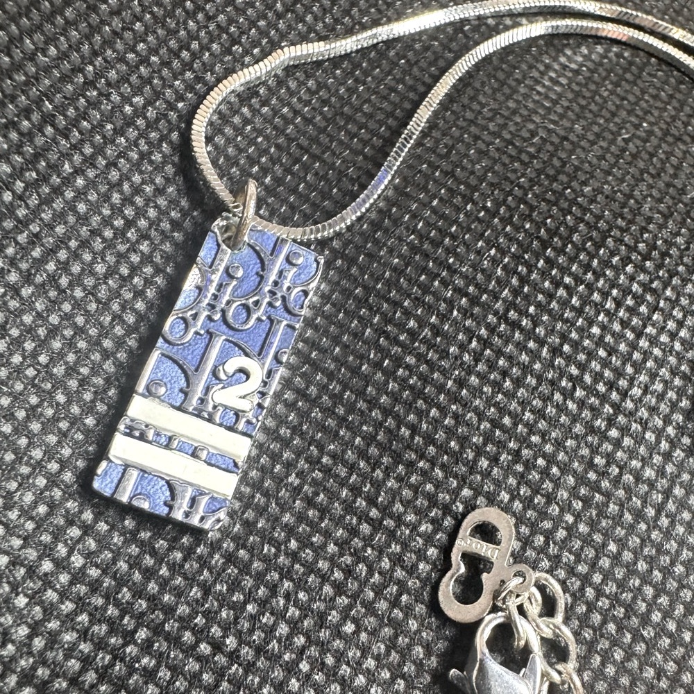 Dior Trotter 2 Necklace Navy Enamel Pendant Galliano Y2K Silver Rare Authentic